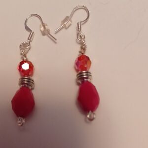 Fuchsia Beaded Drop Earrings with Faceted Accent/ 3 Pairs For 20.00